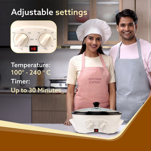 Regal Coffee Roaster, 750 Grams Capacity, 283mm Dia,  Ceramic Coated Inner Pan, 3 Roasting Effect With  Adjustable Temperature & Timer, 1200W, Stainless Steel Blade, Toughened Glass Lid, White